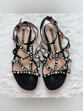 Zara women black suede sandals with crystals size 40 EU